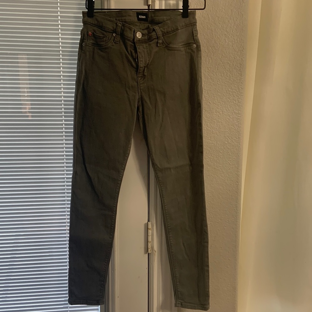 Like New Hudson Mid Rise Ankle Natalie Super Skinny Army Green/Gray Jeans 29